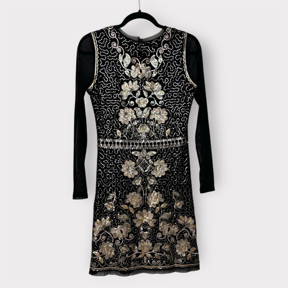 Chelsea & Violet Black and Gold Long Sleeve Dress NWT